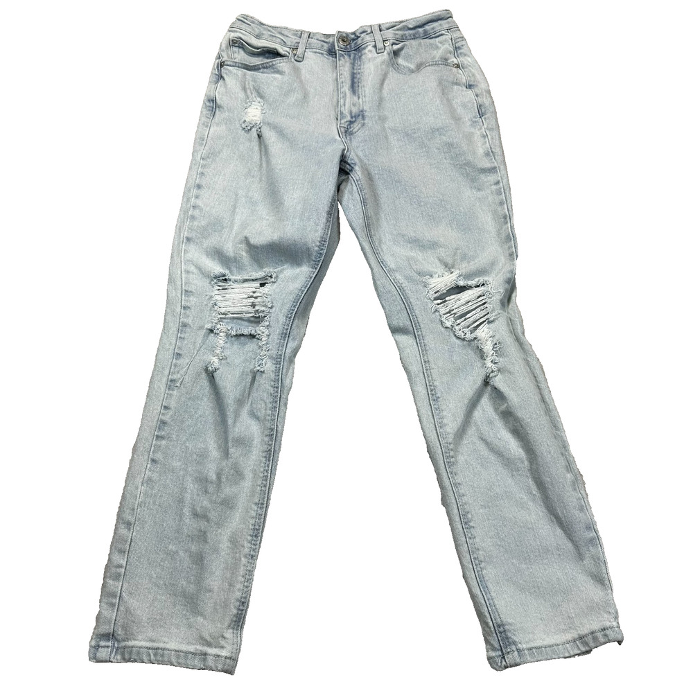 American Rag Mom Jeans Womens 7/28 High Rise Distressed Straight Crop Light Wash